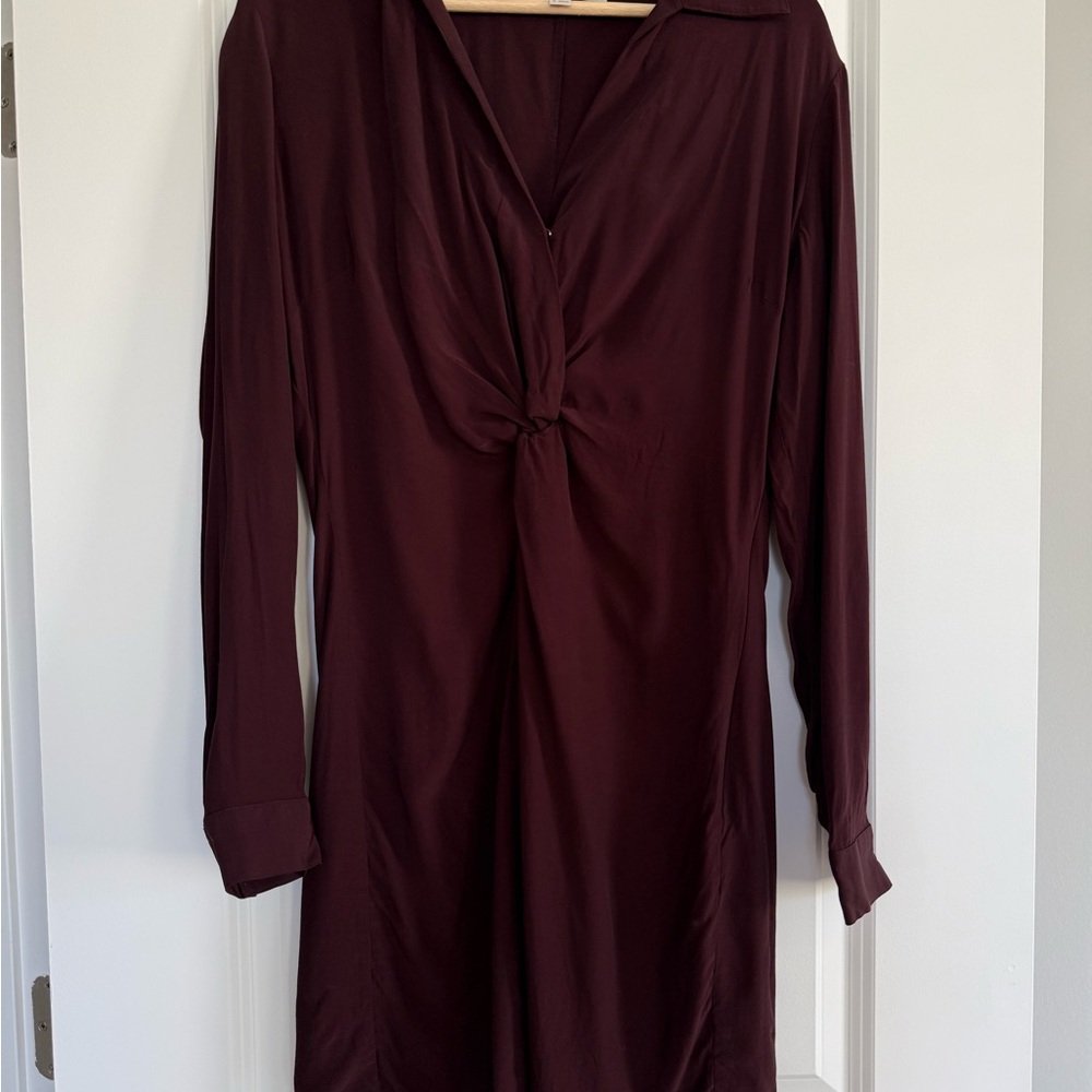 LOFT Deep Burgundy Twist Front Shirt Dress (6) - Picture 2 of 9